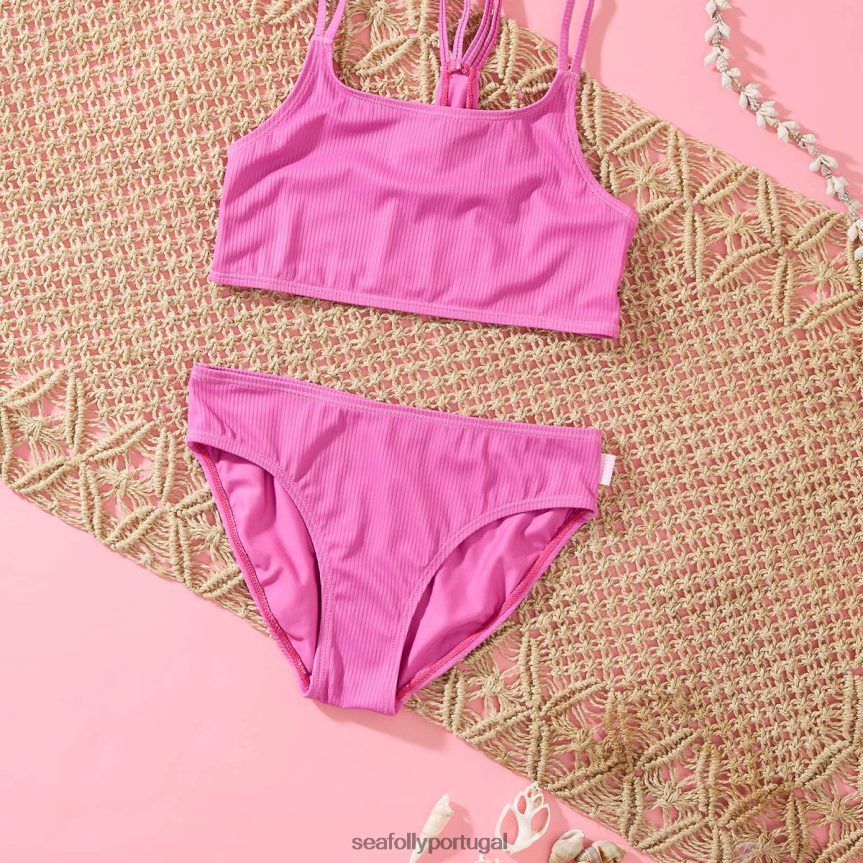 biquíni essencial para meninas com várias alças crianças rosa Seafolly trajes de banho 4H088V796