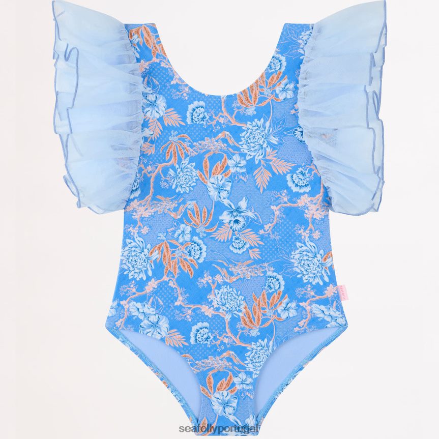 manga de fada para meninas fuji 1 peça crianças azul Seafolly trajes de banho 4H088V790