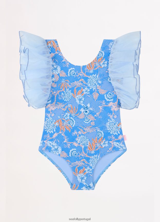 manga de fada para meninas fuji 1 peça crianças azul Seafolly trajes de banho 4H088V790