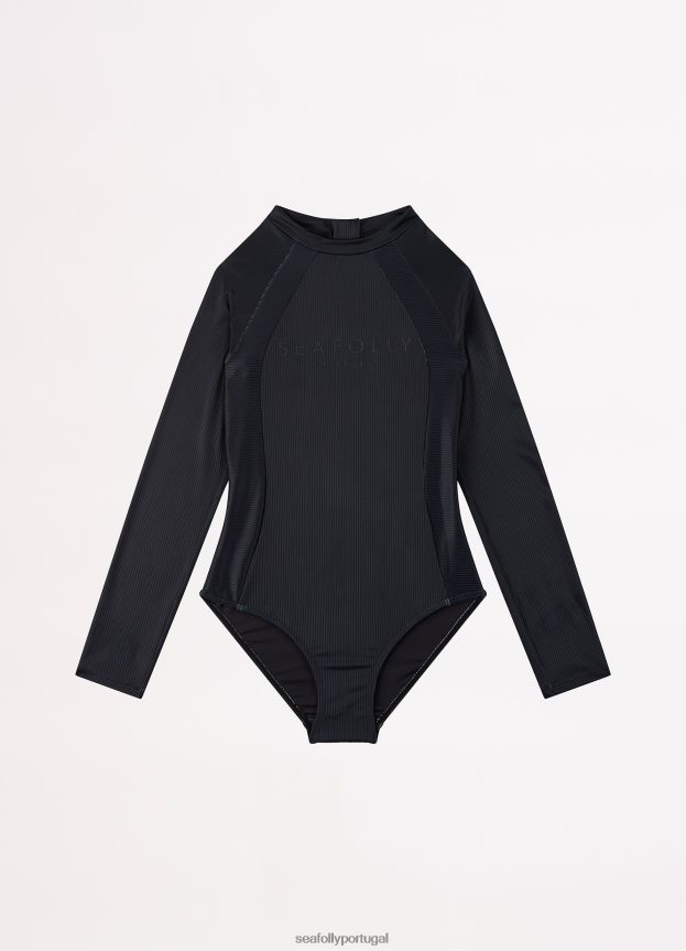 paddlesuit com painéis essenciais para meninas crianças preto Seafolly trajes de banho 4H088V798