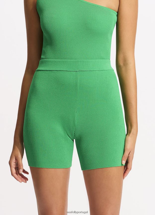 Short em malha canelada pele do mar mulheres verde Seafolly roupas 4H088V651