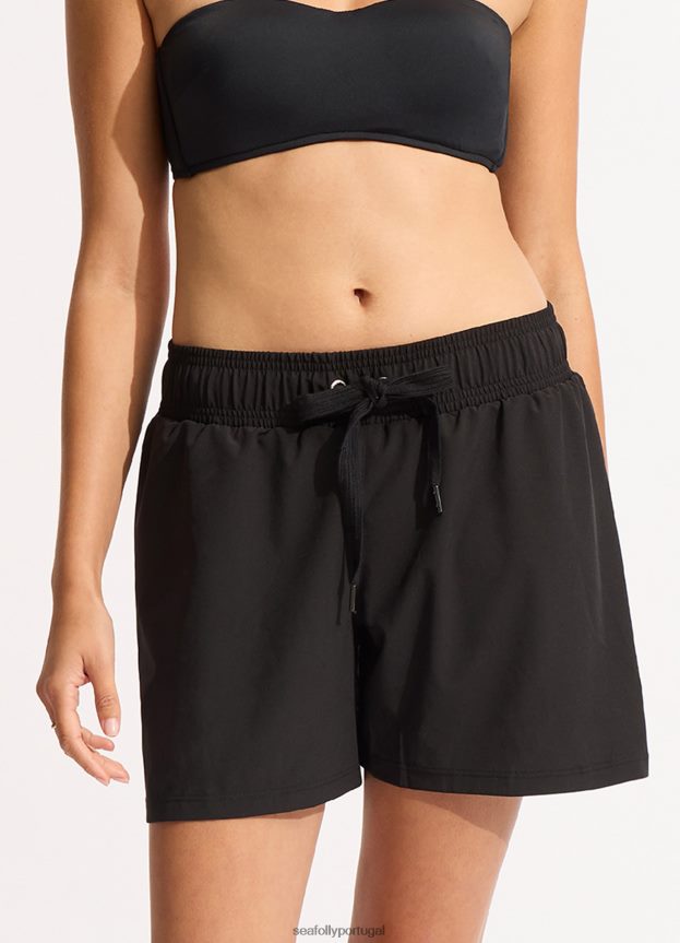 boardshort coletivo de comprimento médio mulheres preto Seafolly roupas 4H088V636