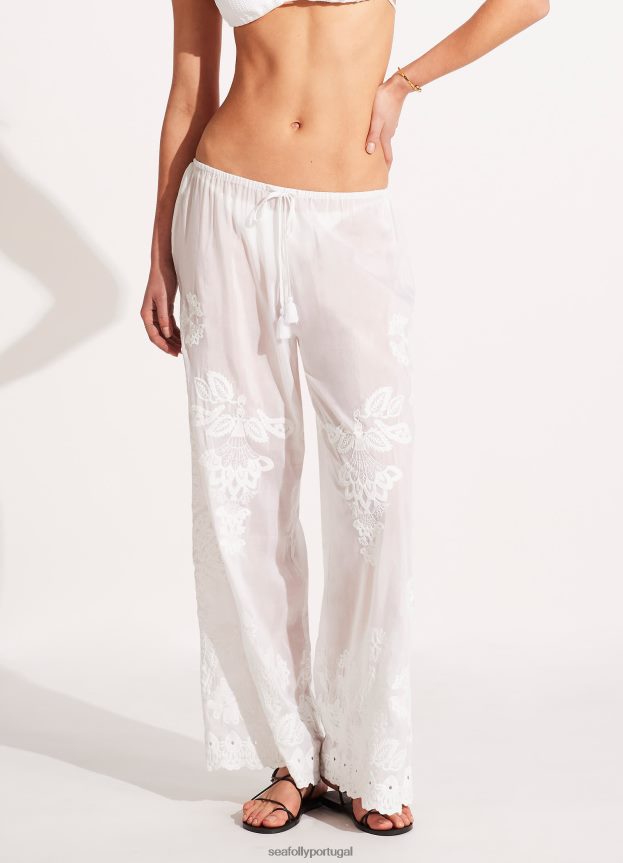 calça bordada mulheres branco Seafolly roupas 4H088V752