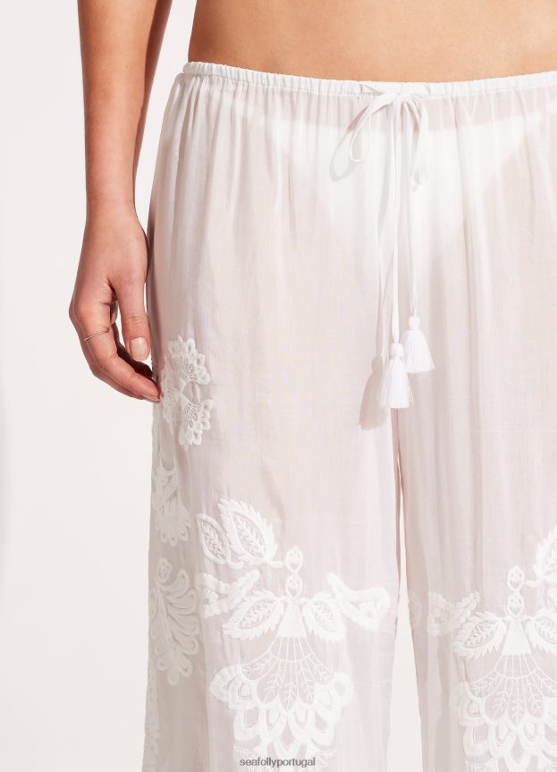 calça bordada mulheres branco Seafolly roupas 4H088V752