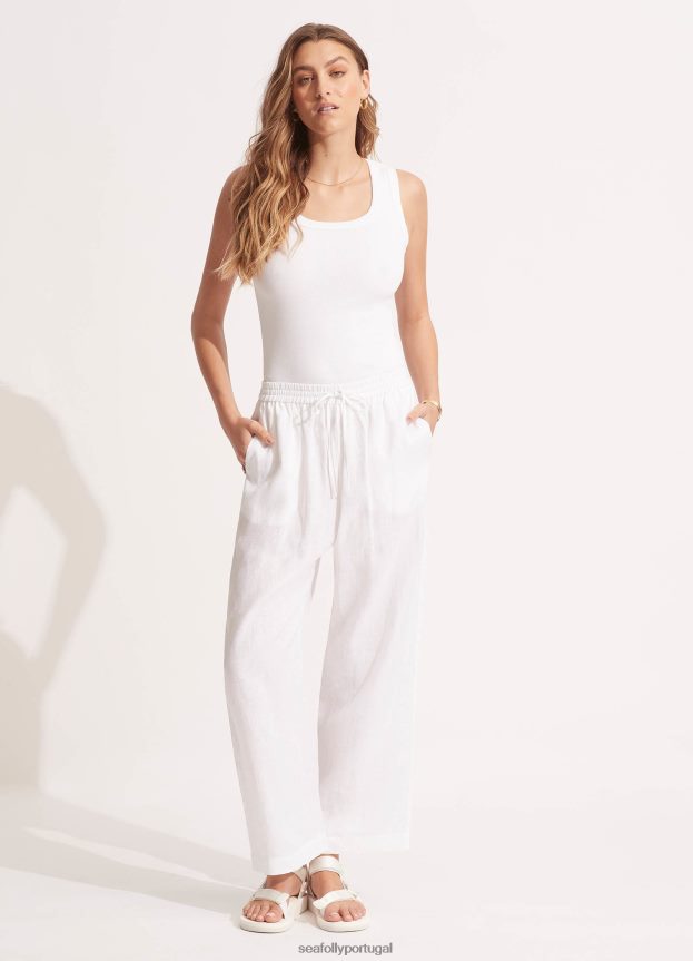 calça de linho mulheres branco Seafolly roupas 4H088V753