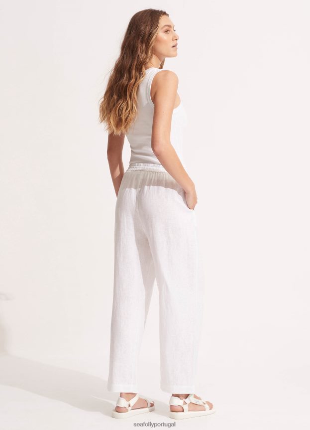 calça de linho mulheres branco Seafolly roupas 4H088V753