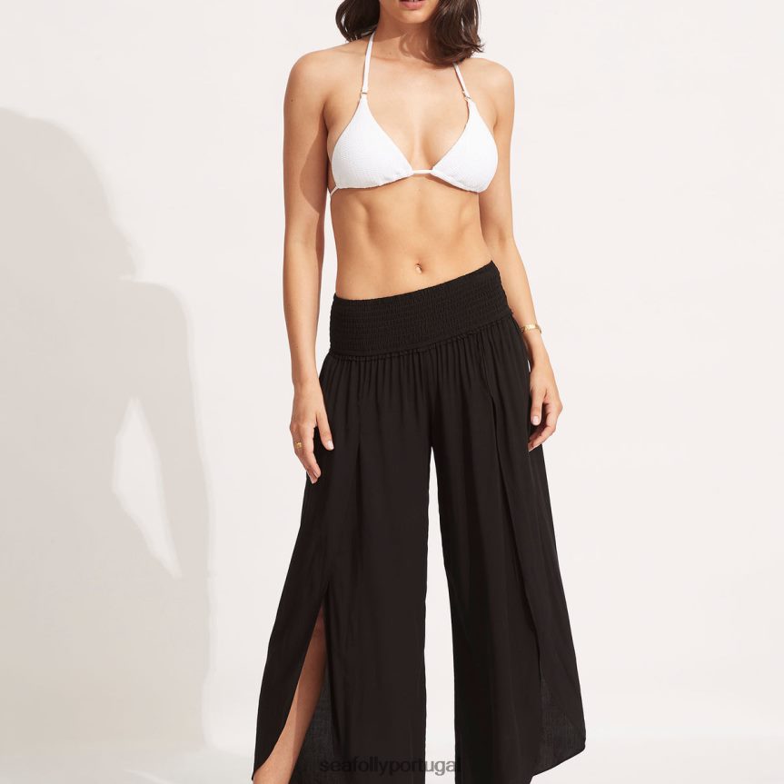 calça envoltória franzida na cintura mulheres preto Seafolly roupas 4H088V748