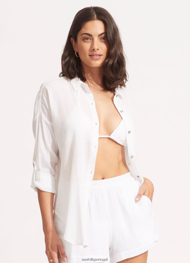 camisa de praia clássica mulheres branco Seafolly roupas 4H088V732