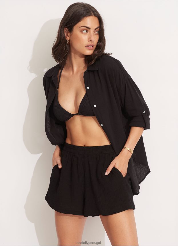 camisa de praia clássica mulheres preto Seafolly roupas 4H088V736