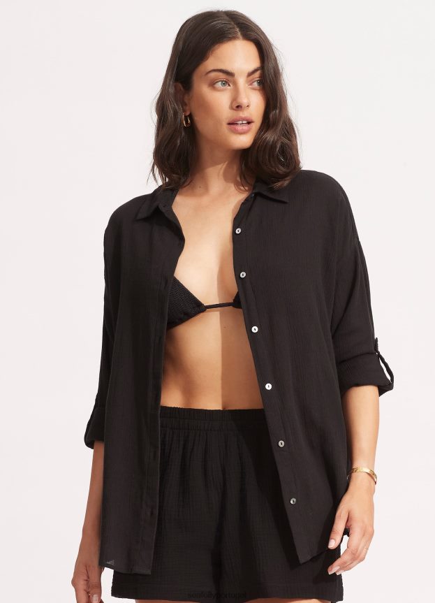 camisa de praia clássica mulheres preto Seafolly roupas 4H088V736