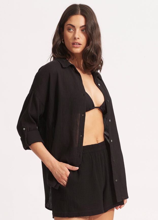 camisa de praia clássica mulheres preto Seafolly roupas 4H088V736