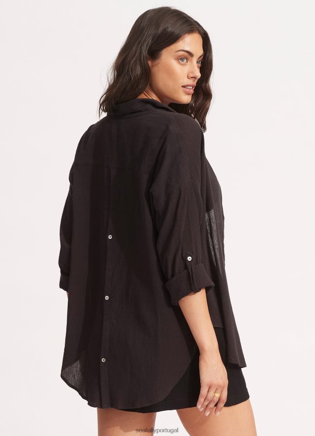 camisa de praia clássica mulheres preto Seafolly roupas 4H088V736