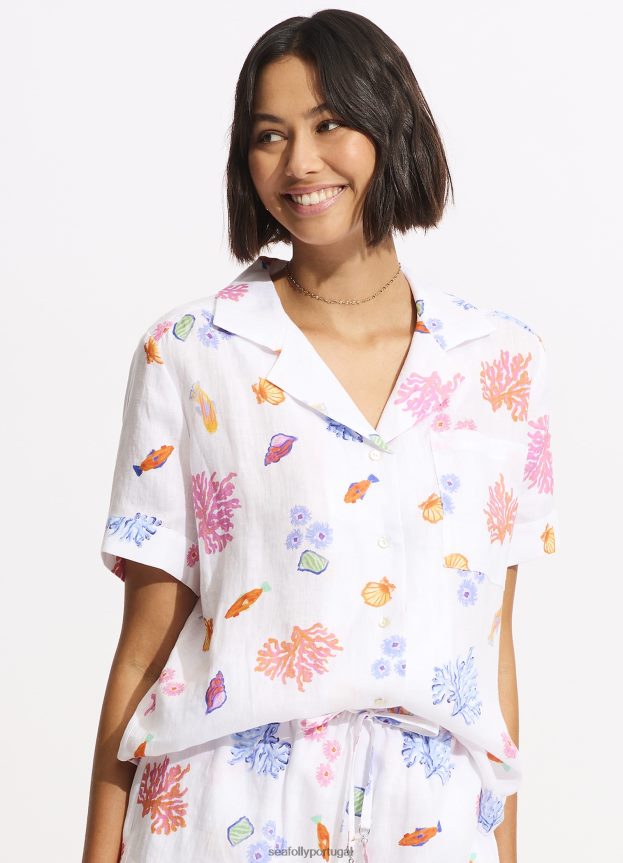 camisa de praia sob o mar mulheres branco Seafolly roupas 4H088V734