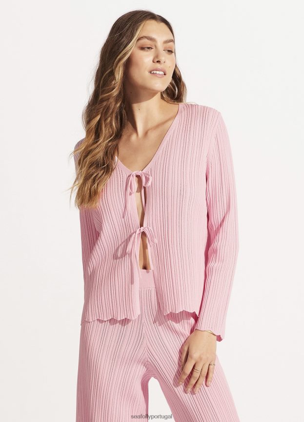 top de malha com gravata de crochê mulheres parfait rosa Seafolly roupas 4H088V648