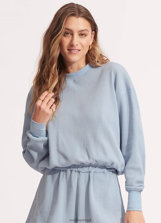 blusa de moletom waffle mulheres Pó azul Seafolly roupas 4H088V660
