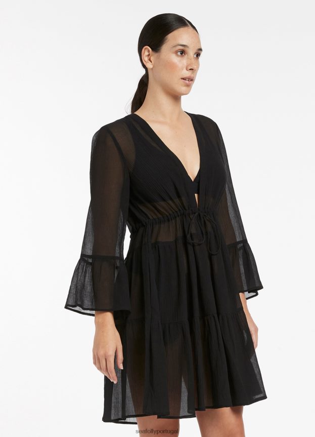 Kaftan em camadas jetset mulheres preto Seafolly roupas 4H088V703