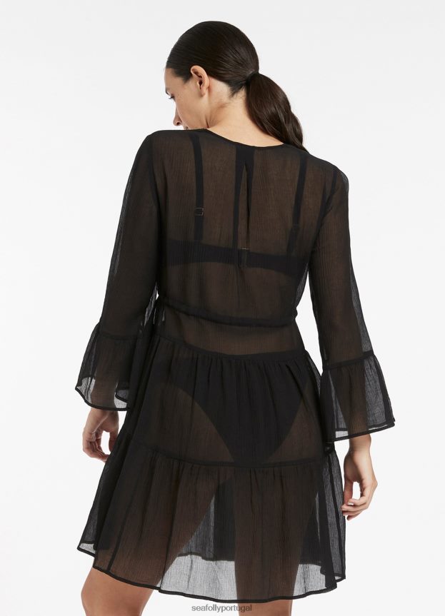 Kaftan em camadas jetset mulheres preto Seafolly roupas 4H088V703