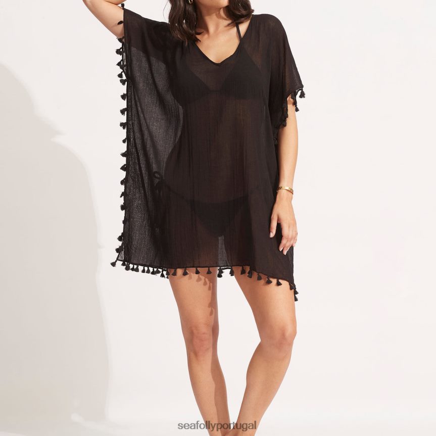 kaftan de amnésia mulheres preto Seafolly roupas 4H088V708
