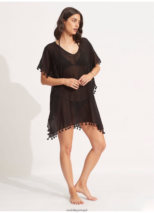 kaftan de amnésia mulheres preto Seafolly roupas 4H088V708