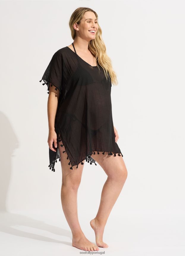 kaftan de amnésia mulheres preto Seafolly roupas 4H088V708