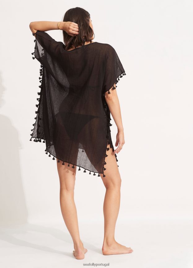 kaftan de amnésia mulheres preto Seafolly roupas 4H088V708