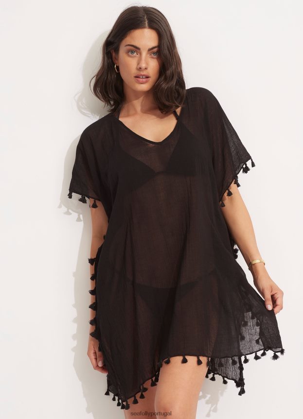 kaftan de amnésia mulheres preto Seafolly roupas 4H088V708