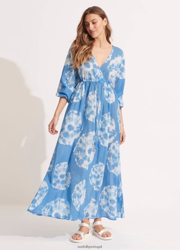 vestido maxi tie dye mulheres azul Seafolly roupas 4H088V683