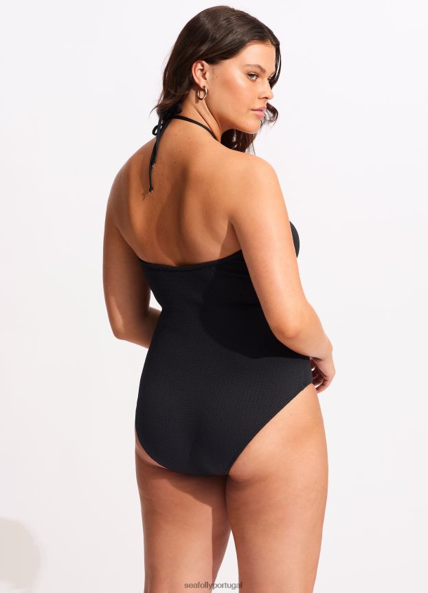 bandeau de mergulho no mar uma peça mulheres preto Seafolly trajes de banho 4H088V27