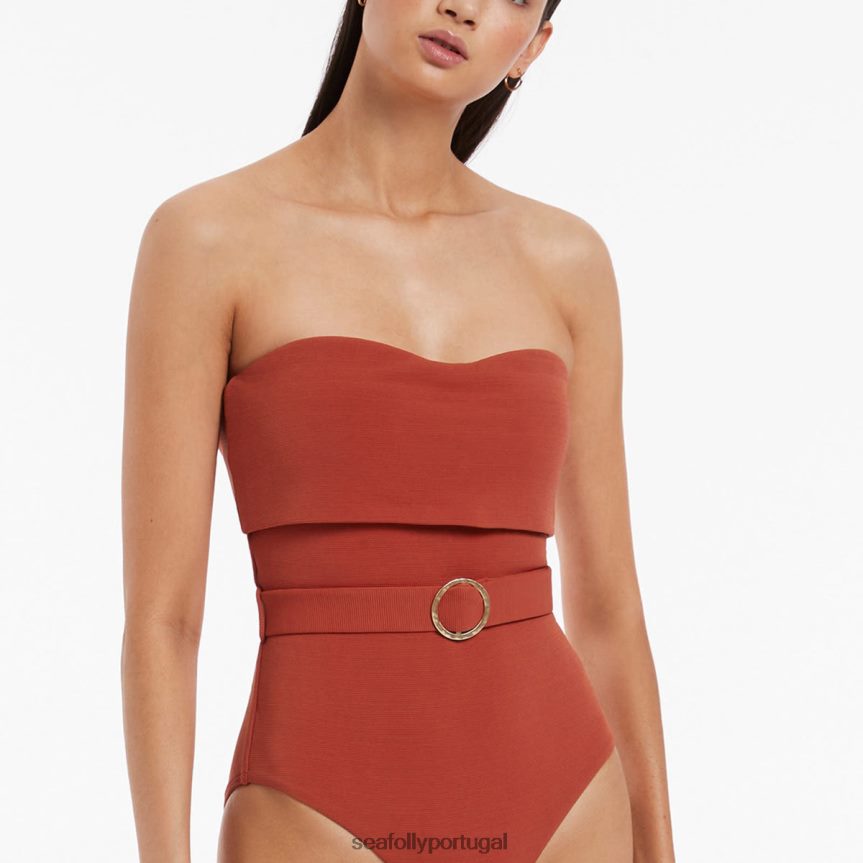 isla costela dobrável cai-cai de uma peça mulheres castanho-avermelhado Seafolly trajes de banho 4H088V39