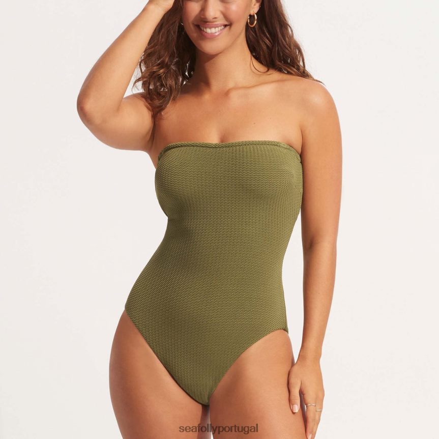 mergulho no mar dd bandeau uma peça mulheres cáqui Seafolly trajes de banho 4H088V64