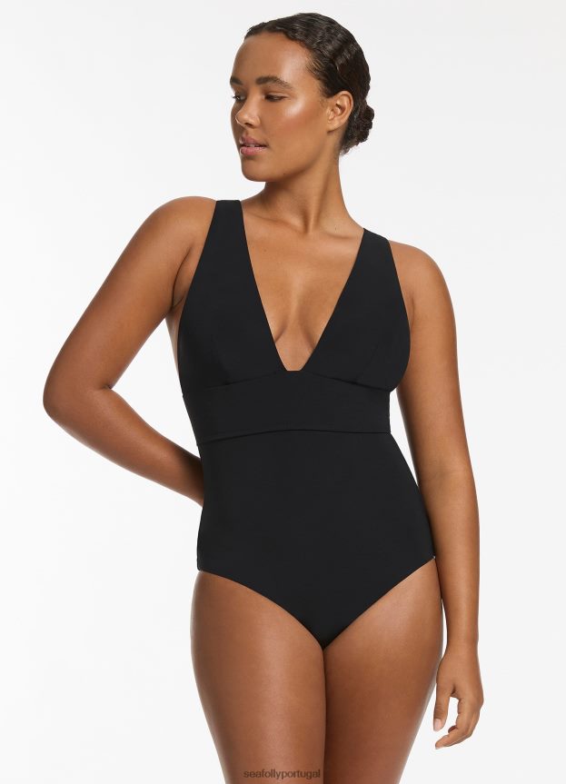 jetset mergulho amarrar uma peça mulheres preto Seafolly trajes de banho 4H088V32