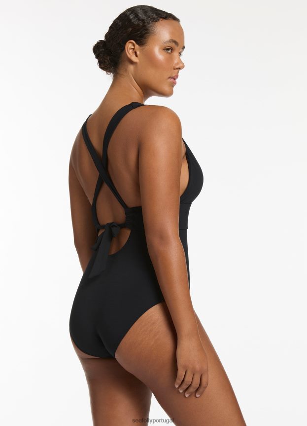 jetset mergulho amarrar uma peça mulheres preto Seafolly trajes de banho 4H088V32