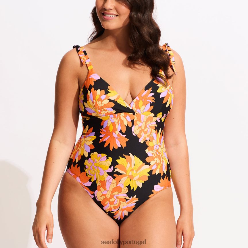 palm springs envolvem frente em uma peça mulheres preto Seafolly trajes de banho 4H088V165
