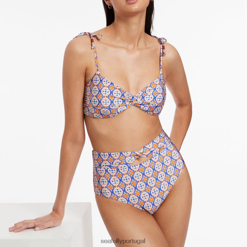 Biquíni Azura Geo cintura alta com torção mulheres laranja retrô Seafolly trajes de banho 4H088V410