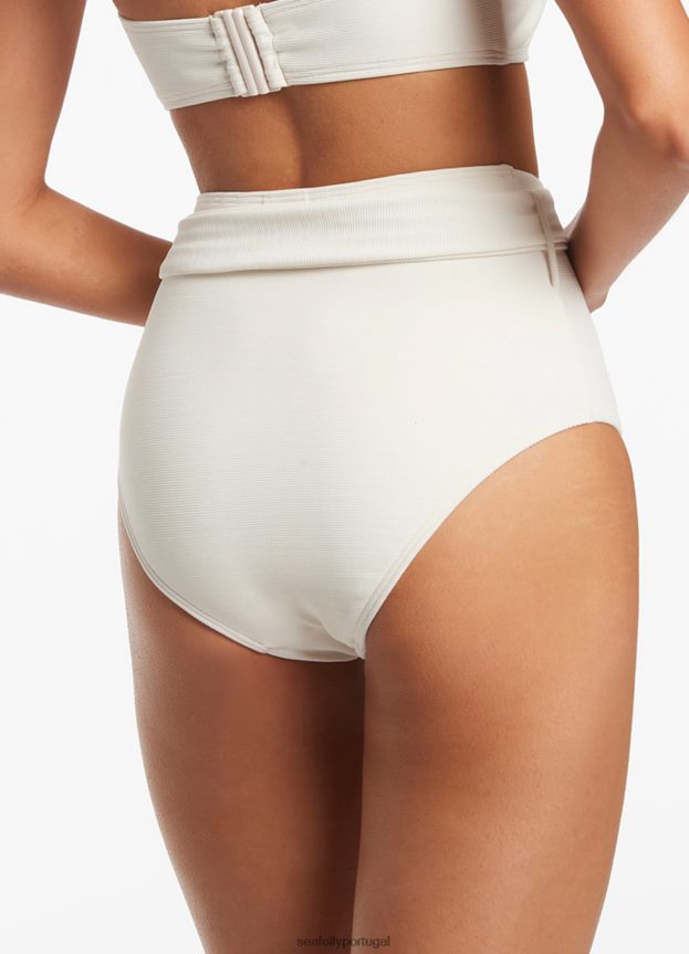 Biquíni isla rib com cintura alta e cintura alta mulheres creme Seafolly trajes de banho 4H088V412