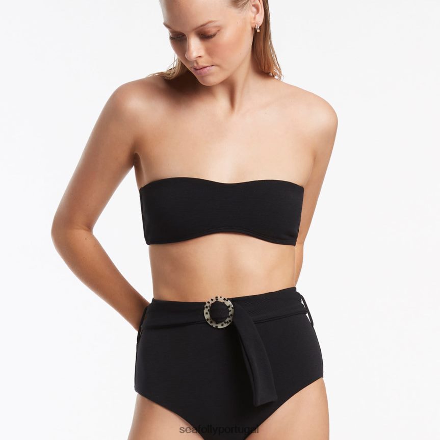 Biquíni isla rib com cintura alta e cintura alta mulheres preto Seafolly trajes de banho 4H088V355