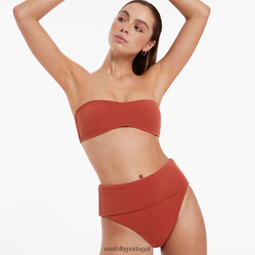 Biquíni isla rib dobrável cintura alta mulheres castanho-avermelhado Seafolly trajes de banho 4H088V378