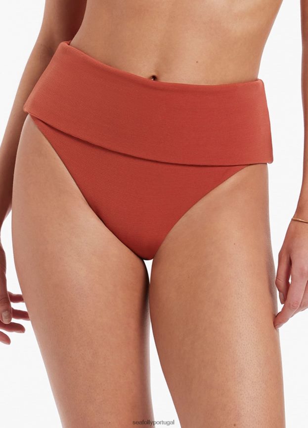 Biquíni isla rib dobrável cintura alta mulheres castanho-avermelhado Seafolly trajes de banho 4H088V378