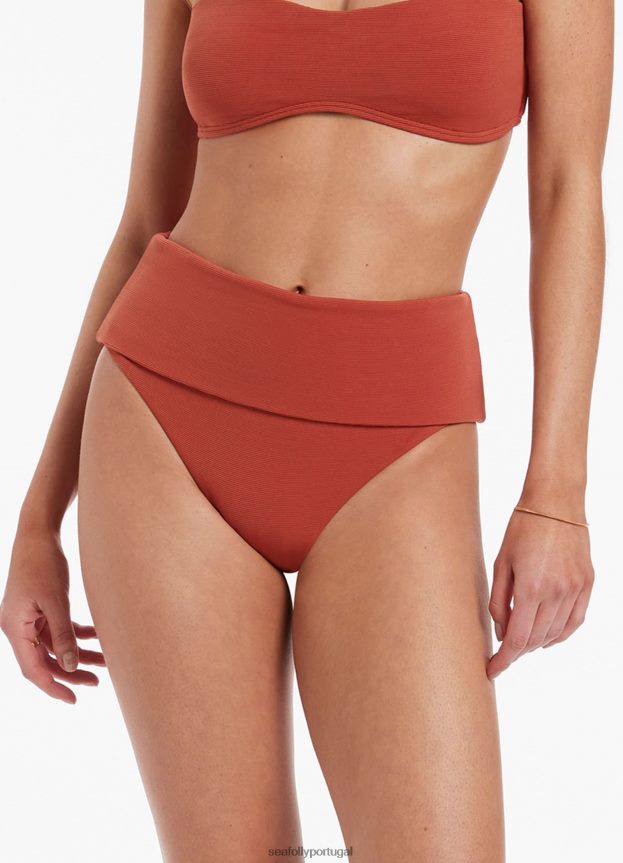 Biquíni isla rib dobrável cintura alta mulheres castanho-avermelhado Seafolly trajes de banho 4H088V378