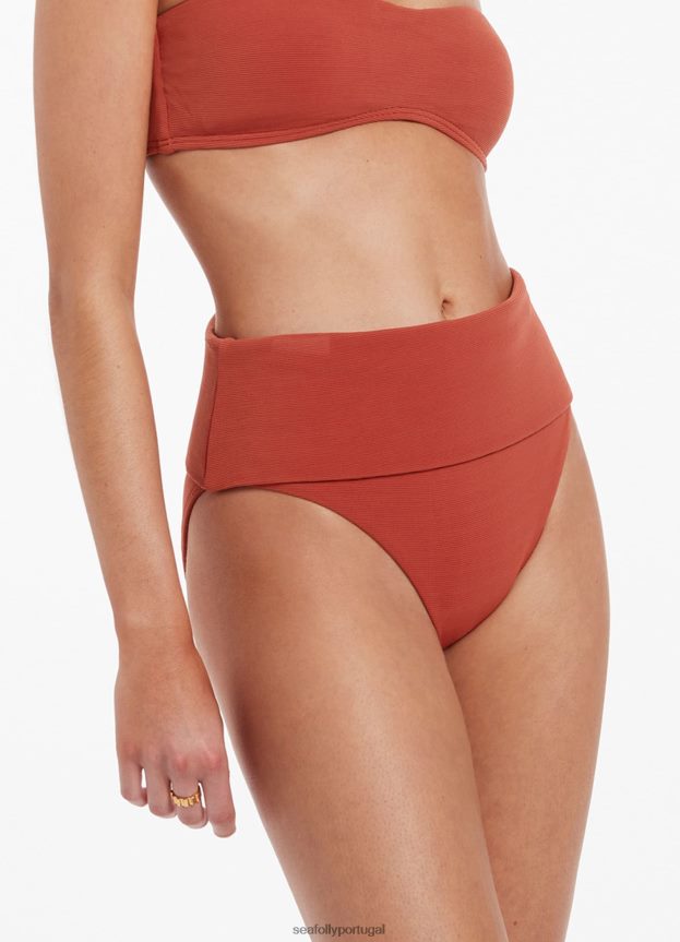 Biquíni isla rib dobrável cintura alta mulheres castanho-avermelhado Seafolly trajes de banho 4H088V378