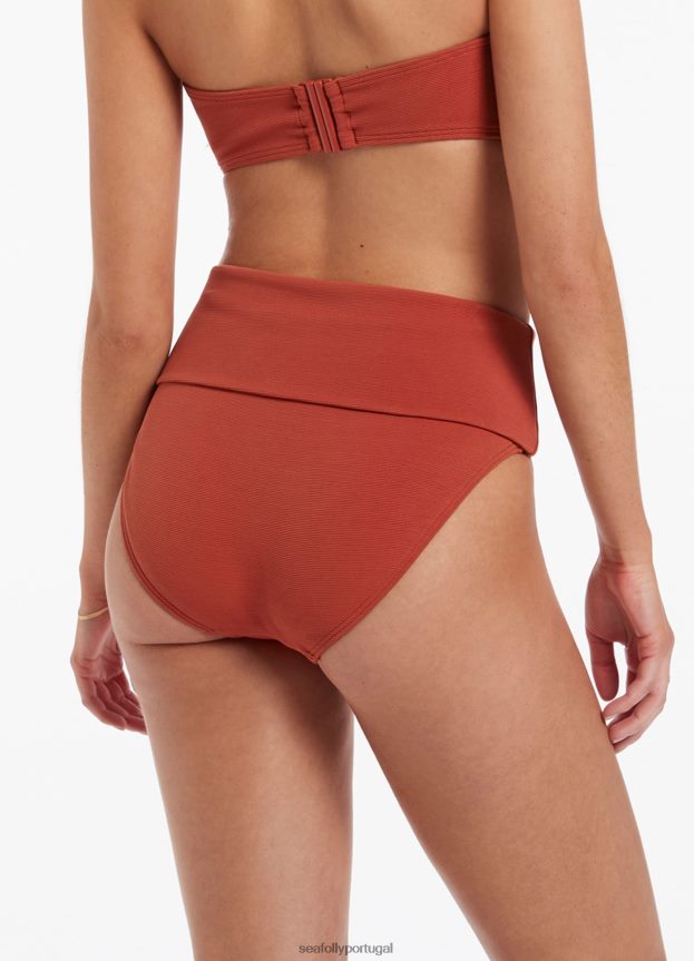 Biquíni isla rib dobrável cintura alta mulheres castanho-avermelhado Seafolly trajes de banho 4H088V378