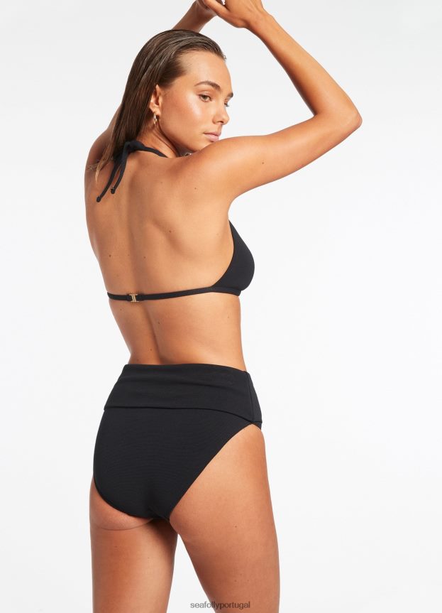Biquíni isla rib dobrável cintura alta mulheres preto Seafolly trajes de banho 4H088V334
