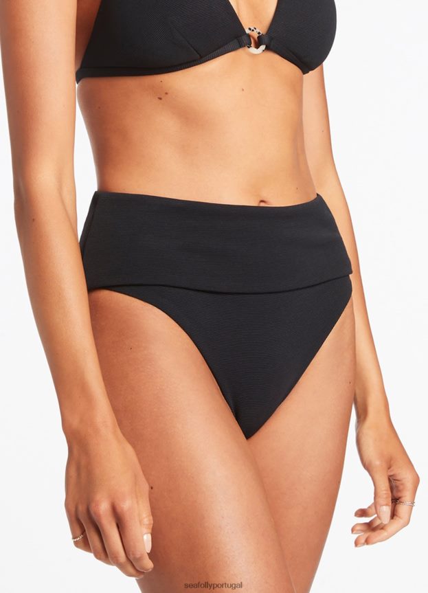 Biquíni isla rib dobrável cintura alta mulheres preto Seafolly trajes de banho 4H088V334