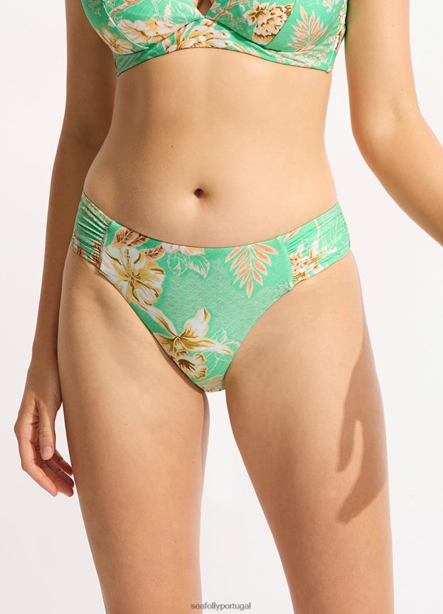 Cueca de biquíni retrô eden com babados laterais mulheres hortelã Seafolly trajes de banho 4H088V183