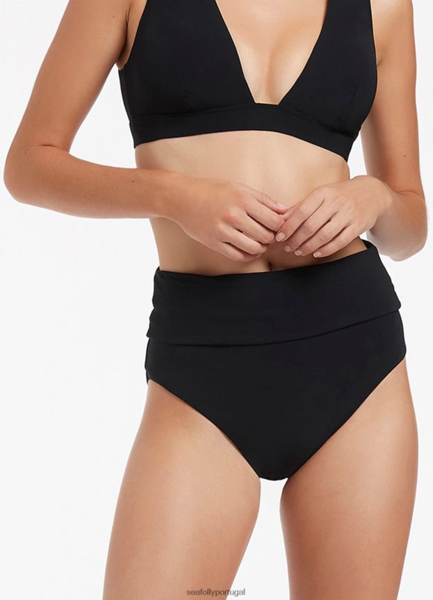 biquíni jetset com cintura alta dobrável mulheres preto Seafolly trajes de banho 4H088V253