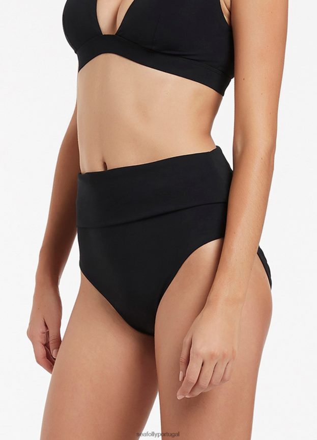 biquíni jetset com cintura alta dobrável mulheres preto Seafolly trajes de banho 4H088V253