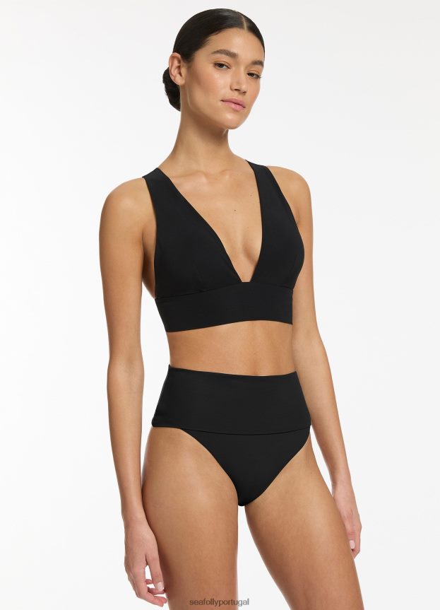 biquíni jetset com cintura alta dobrável mulheres preto Seafolly trajes de banho 4H088V253