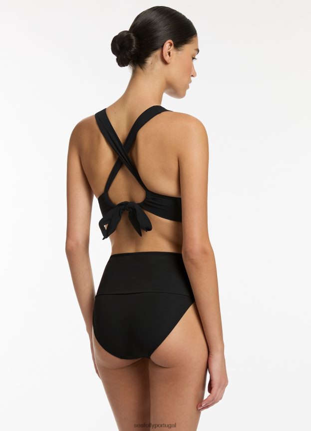 biquíni jetset com cintura alta dobrável mulheres preto Seafolly trajes de banho 4H088V253