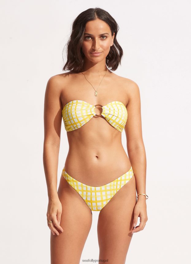 calça amalfi check corte alto mulheres luz de limão Seafolly trajes de banho 4H088V595