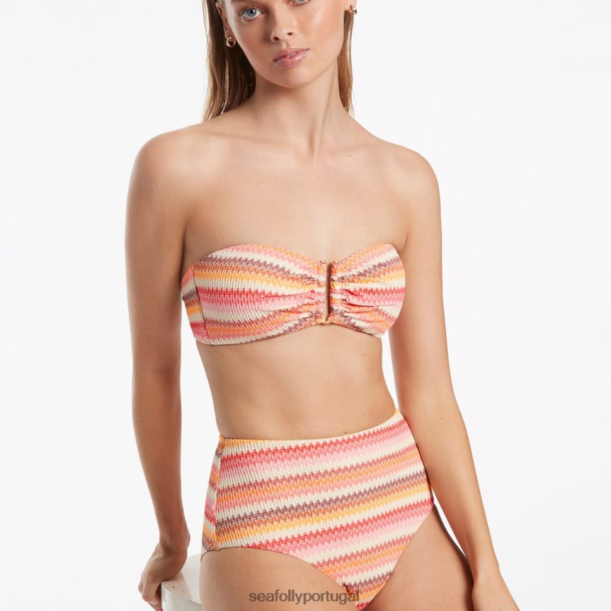 calça capri listra cintura alta mulheres doce Seafolly trajes de banho 4H088V556